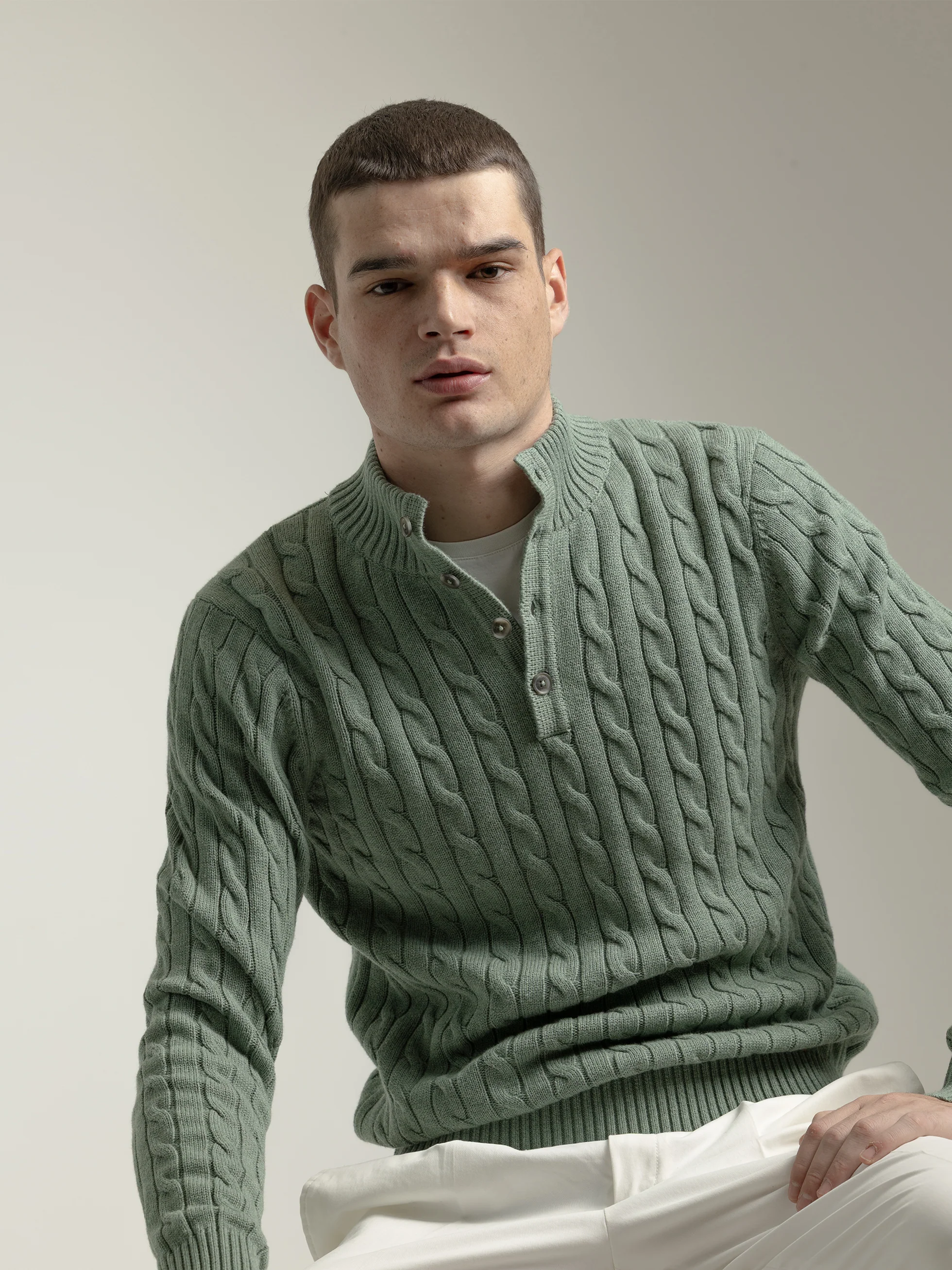 JERSEY CABLE KNIT CUELLO MOCK VERDE AGUA - Image 3