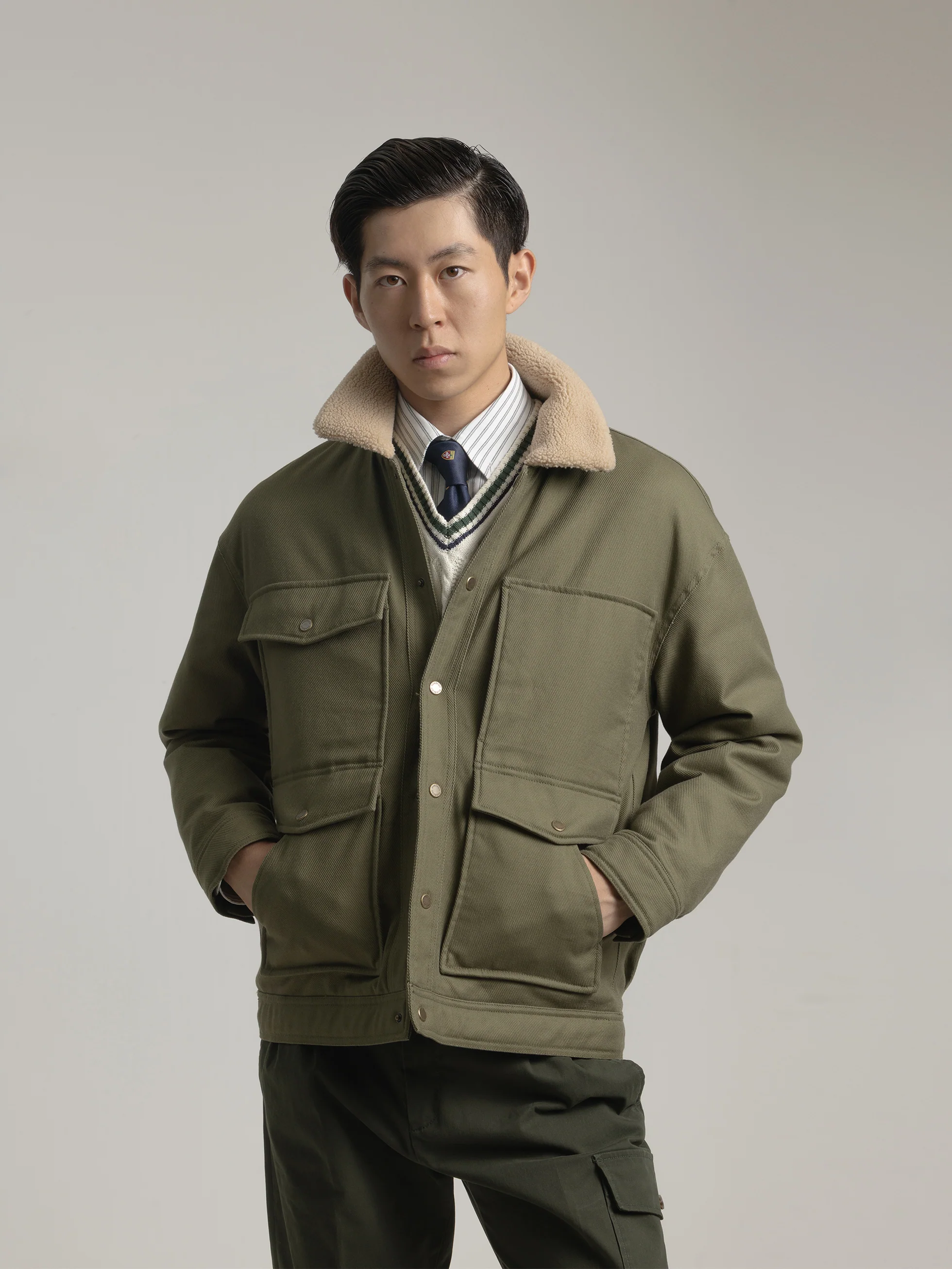 CHAQUETA WORKER CUELLO BORREGUILLO VERDE - Image 3